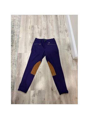 Ralph Lauren Blue Label Purple Riding Jodhpur Tights with Brown Knee Patches 10